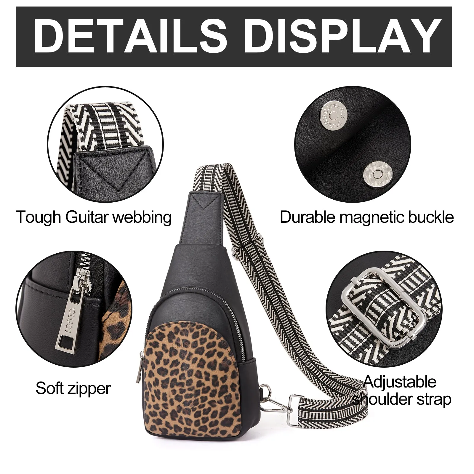 CLUCI  Faux Leather Small Sling Bag Fashion Waist Packs with Guitar Strap for Women's Fanny Packs