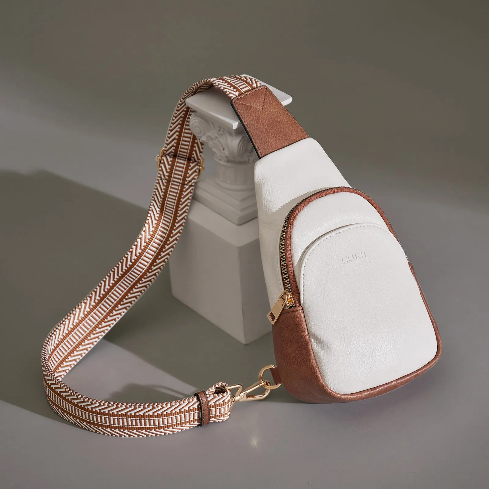 CLUCI  Faux Leather Small Sling Bag Fashion Waist Packs with Guitar Strap for Women's Fanny Packs