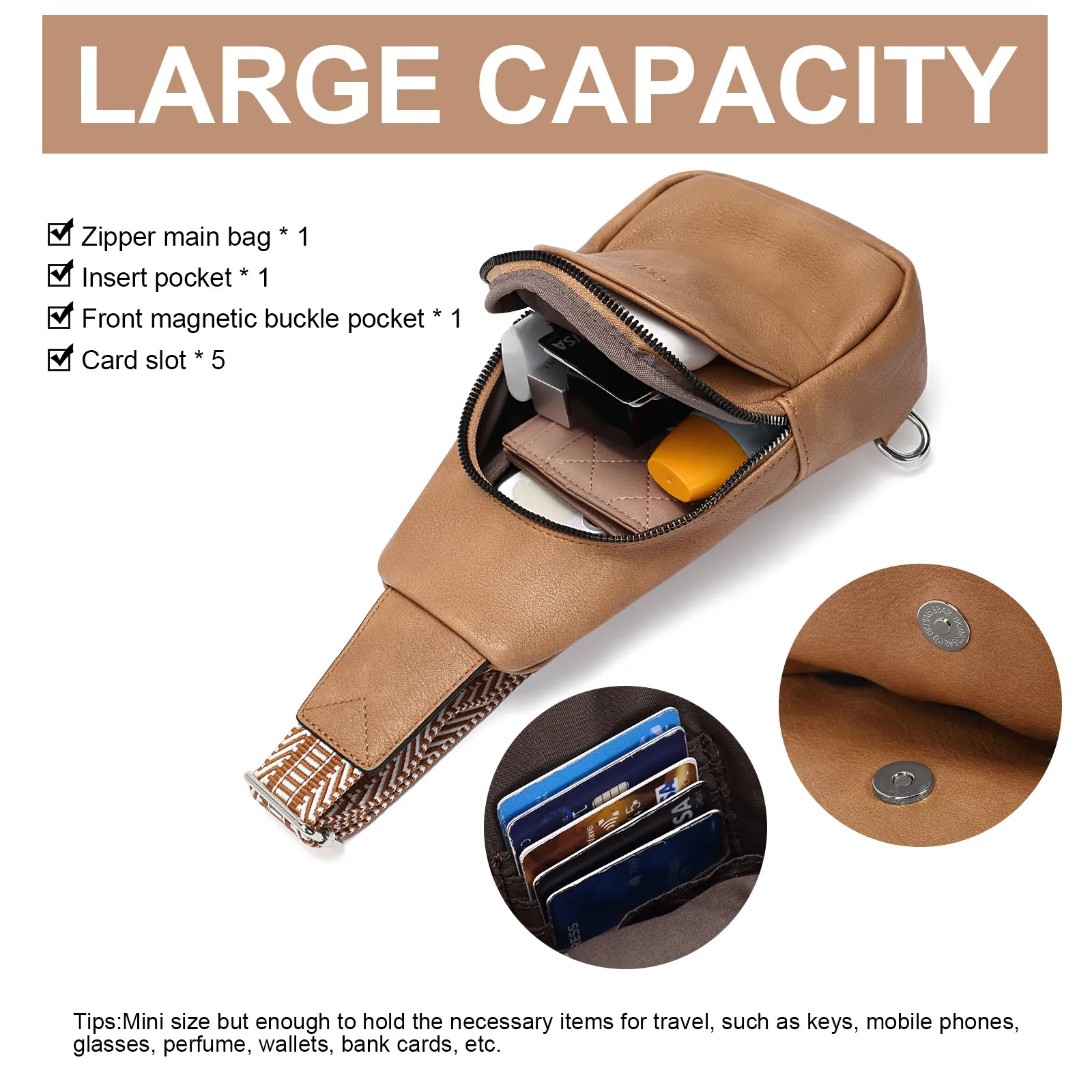 CLUCI  Faux Leather Small Sling Bag Fashion Waist Packs with Guitar Strap for Women's Fanny Packs