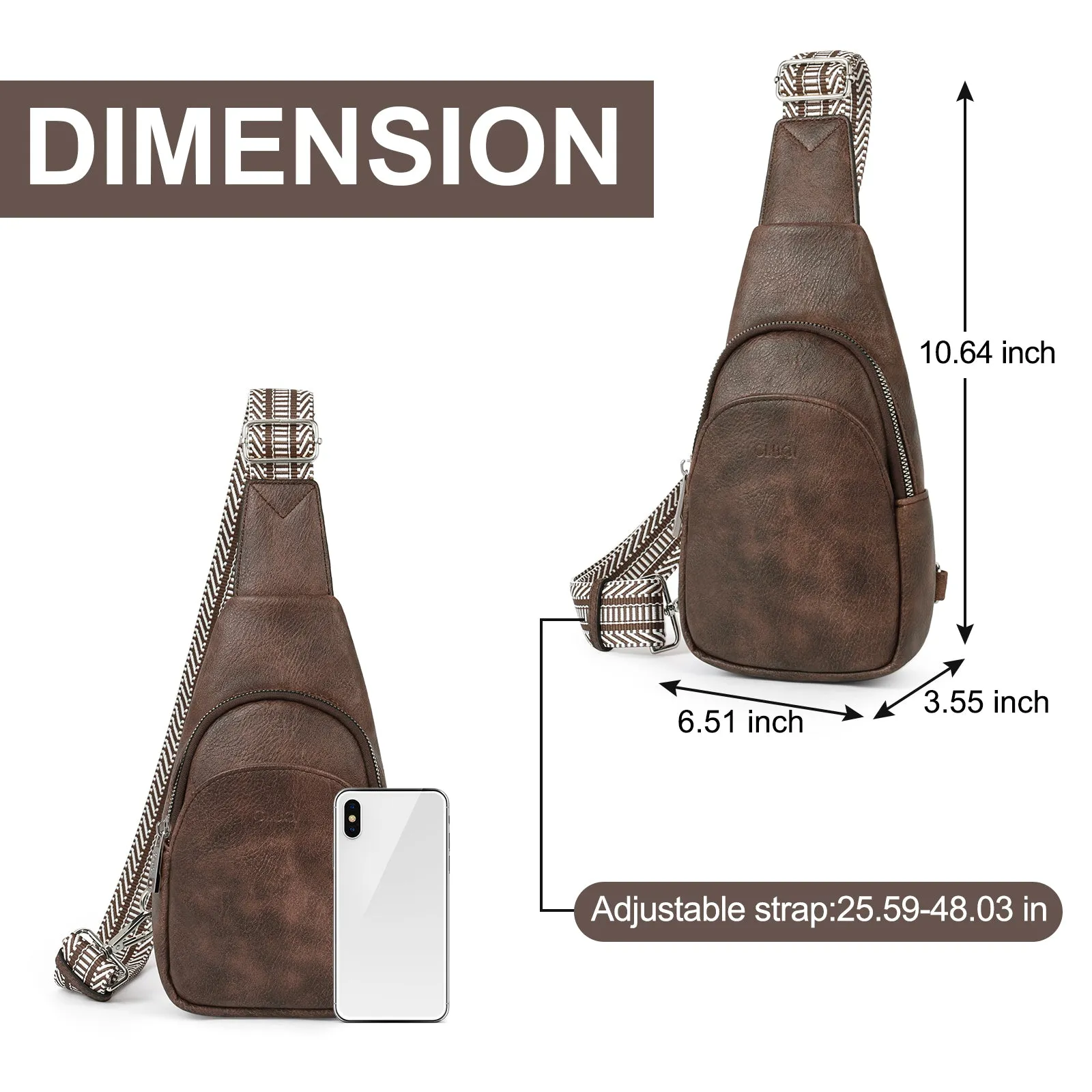 CLUCI  Faux Leather Small Sling Bag Fashion Waist Packs with Guitar Strap for Women's Fanny Packs
