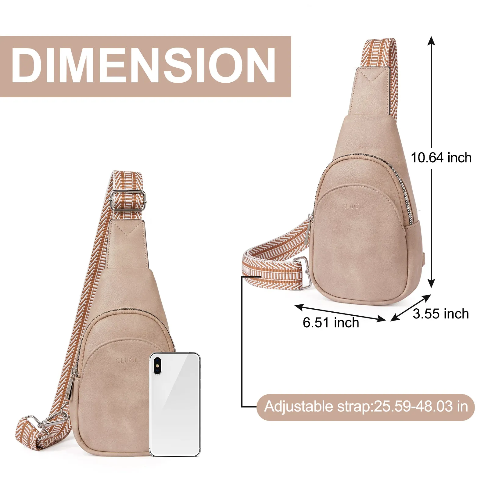 CLUCI  Faux Leather Small Sling Bag Fashion Waist Packs with Guitar Strap for Women's Fanny Packs