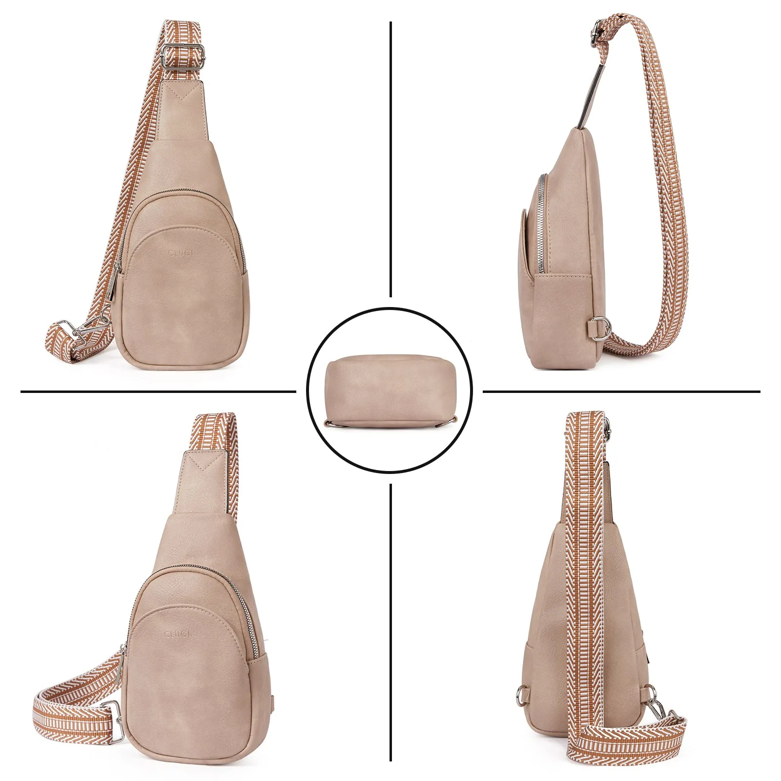 CLUCI  Faux Leather Small Sling Bag Fashion Waist Packs with Guitar Strap for Women's Fanny Packs