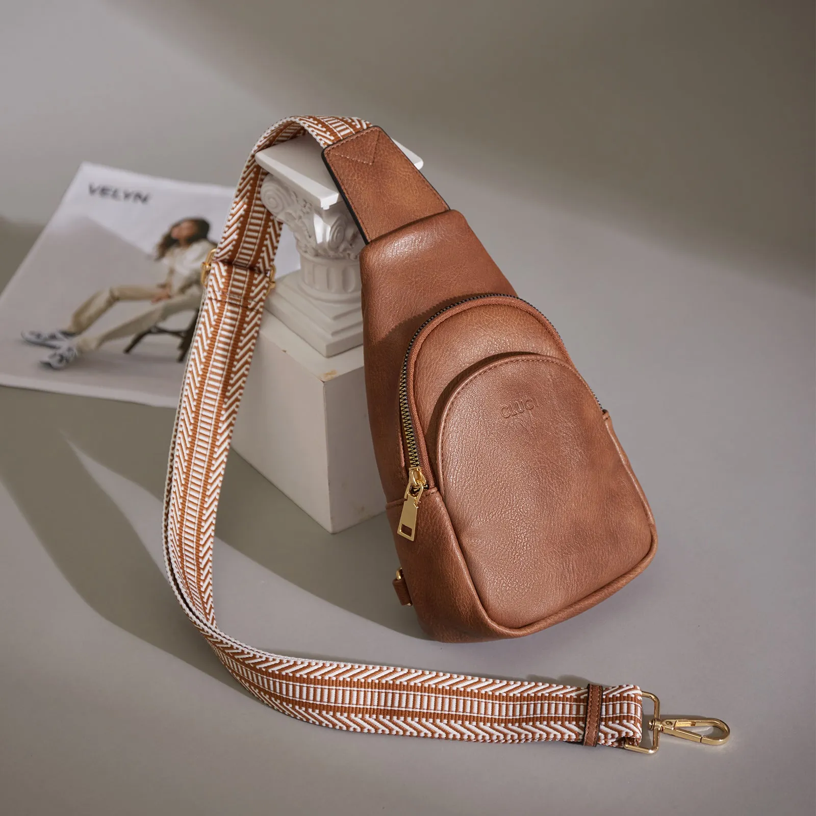 CLUCI  Faux Leather Small Sling Bag Fashion Waist Packs with Guitar Strap for Women's Fanny Packs