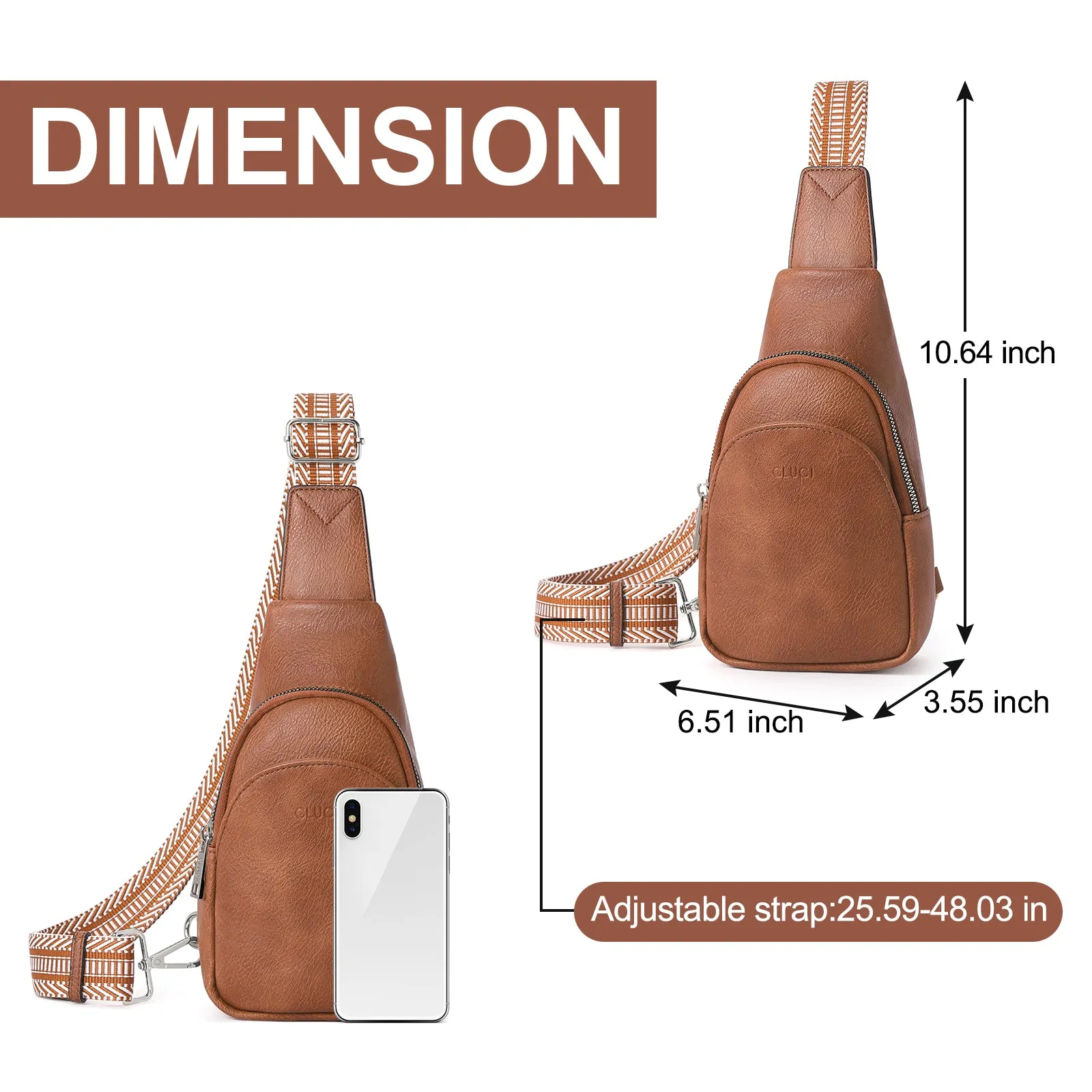 CLUCI  Faux Leather Small Sling Bag Fashion Waist Packs with Guitar Strap for Women's Fanny Packs