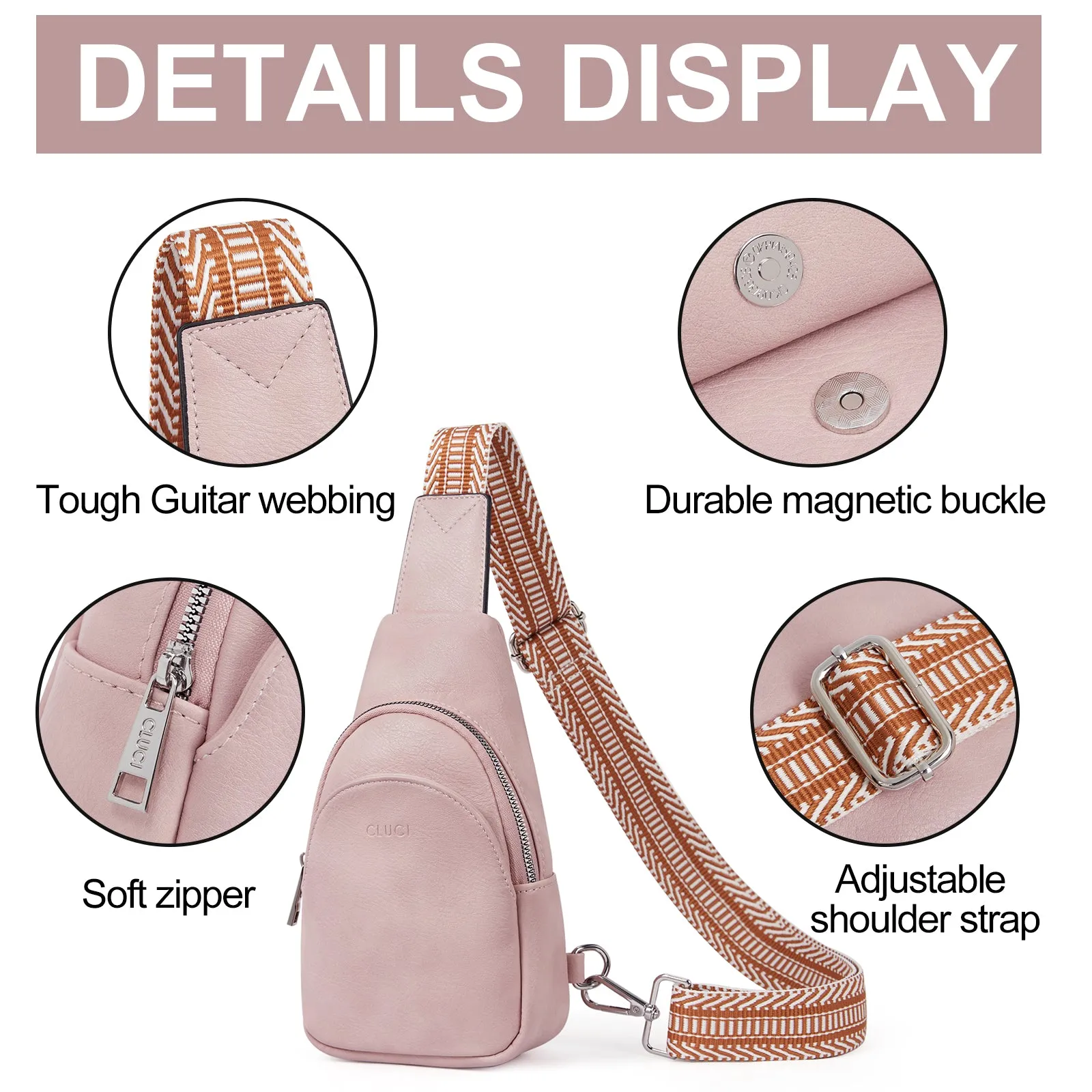 CLUCI  Faux Leather Small Sling Bag Fashion Waist Packs with Guitar Strap for Women's Fanny Packs