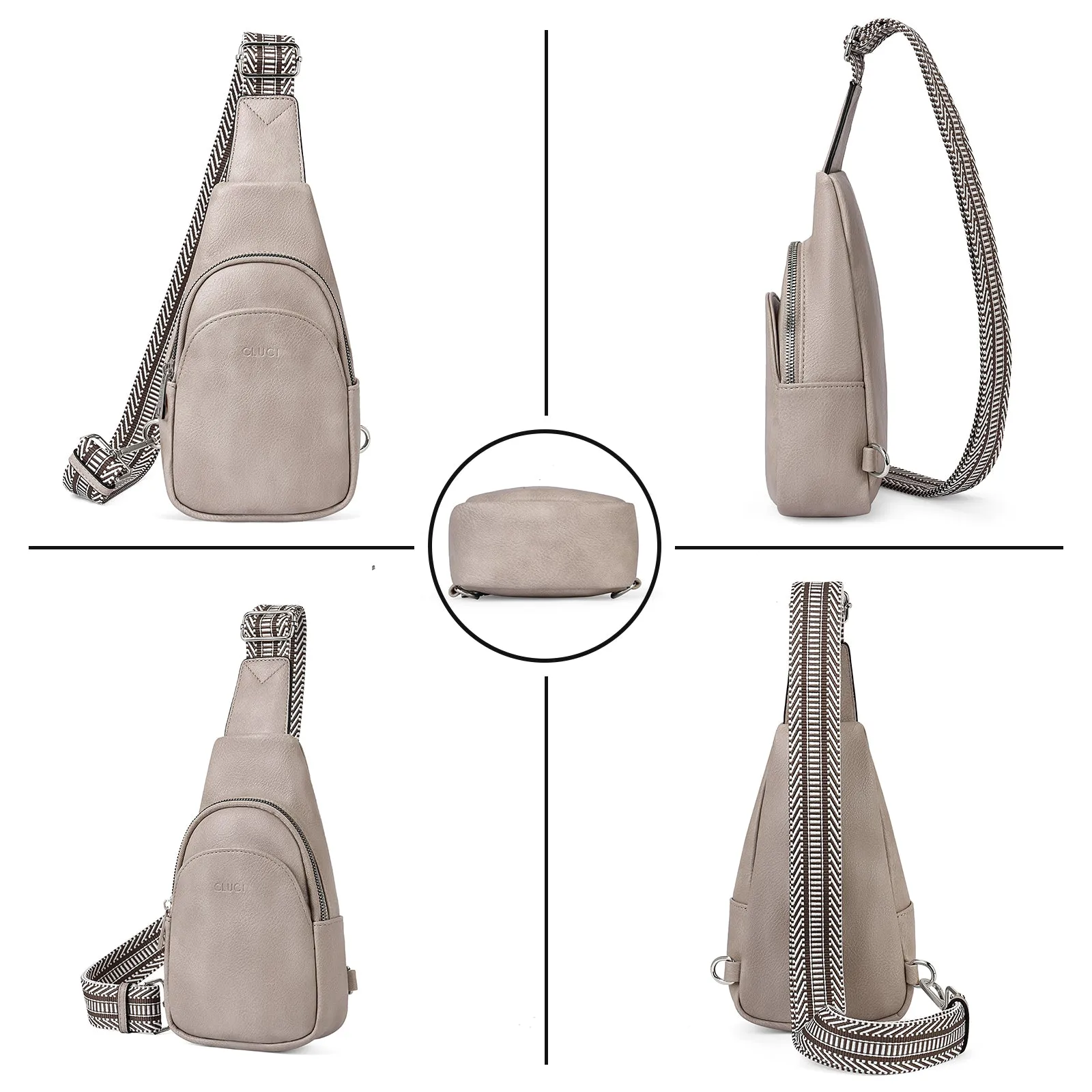 CLUCI  Faux Leather Small Sling Bag Fashion Waist Packs with Guitar Strap for Women's Fanny Packs