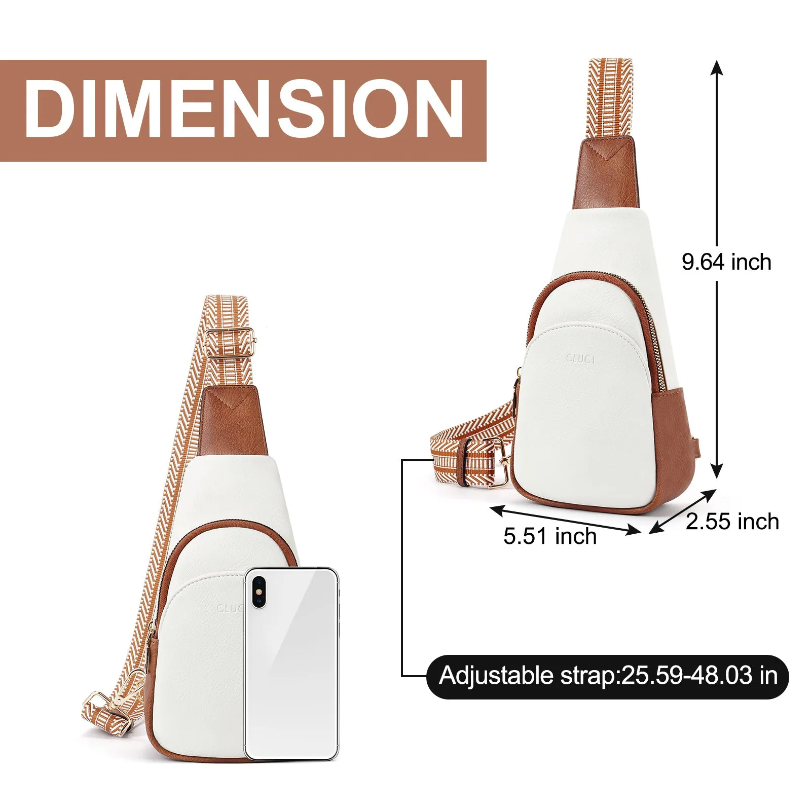 CLUCI  Faux Leather Small Sling Bag Fashion Waist Packs with Guitar Strap for Women's Fanny Packs
