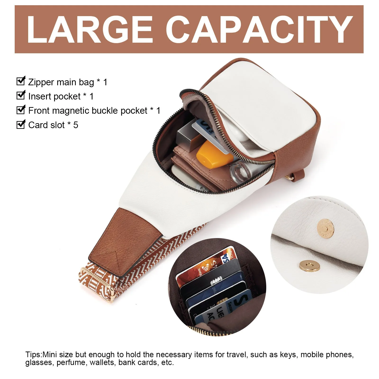 CLUCI  Faux Leather Small Sling Bag Fashion Waist Packs with Guitar Strap for Women's Fanny Packs