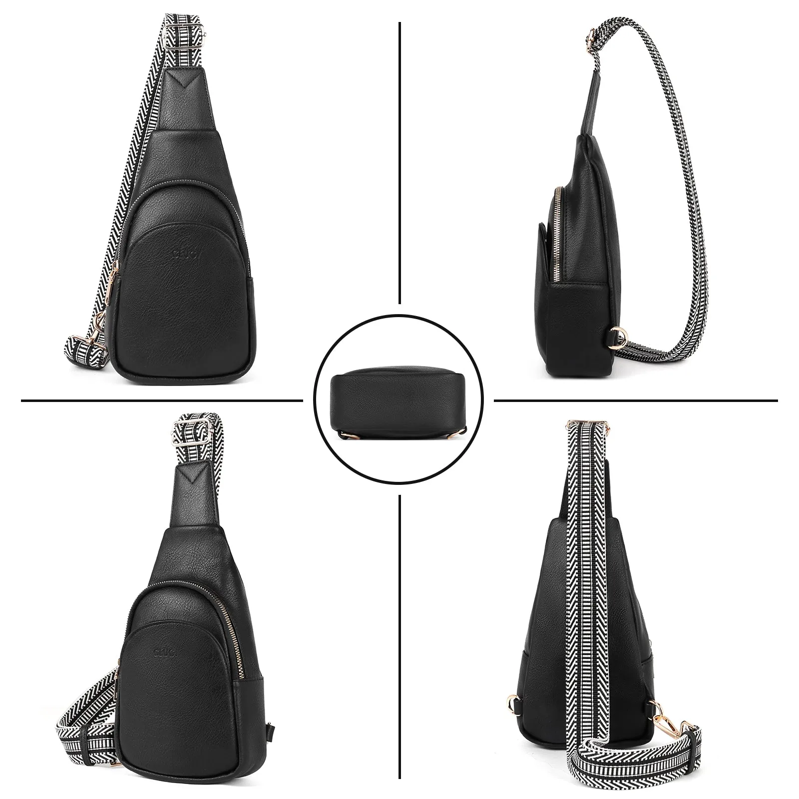 CLUCI  Faux Leather Small Sling Bag Fashion Waist Packs with Guitar Strap for Women's Fanny Packs