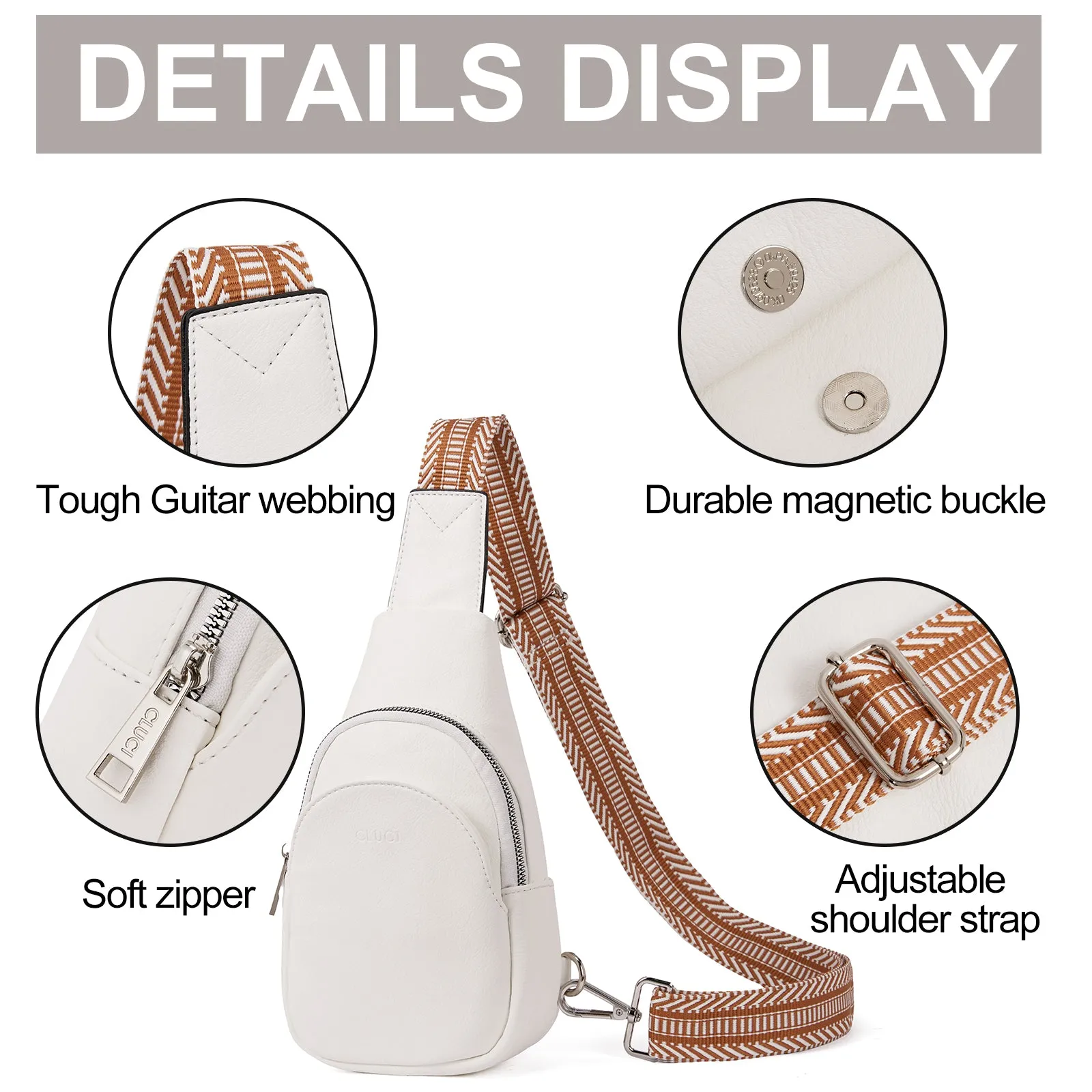 CLUCI  Faux Leather Small Sling Bag Fashion Waist Packs with Guitar Strap for Women's Fanny Packs
