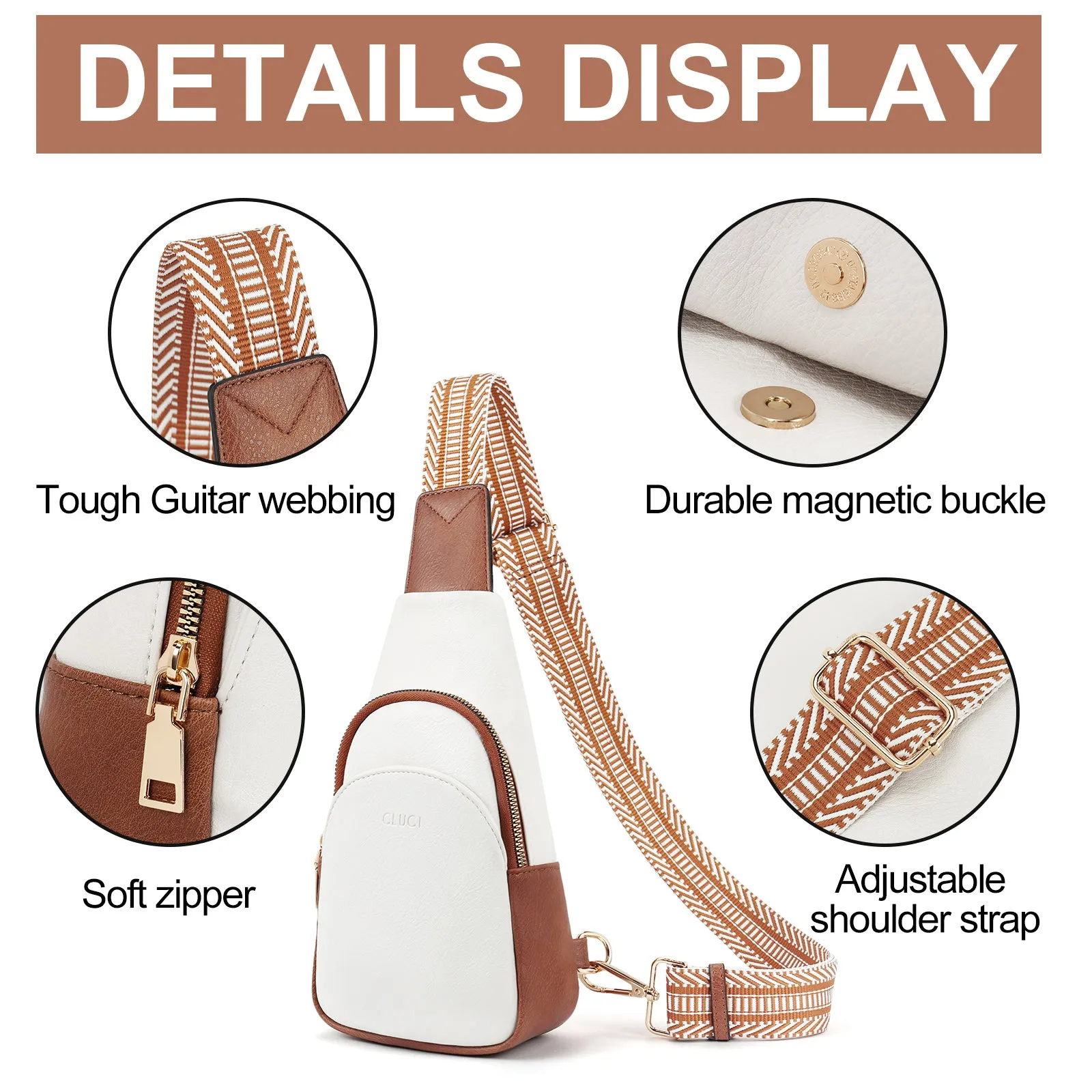 CLUCI  Faux Leather Small Sling Bag Fashion Waist Packs with Guitar Strap for Women's Fanny Packs