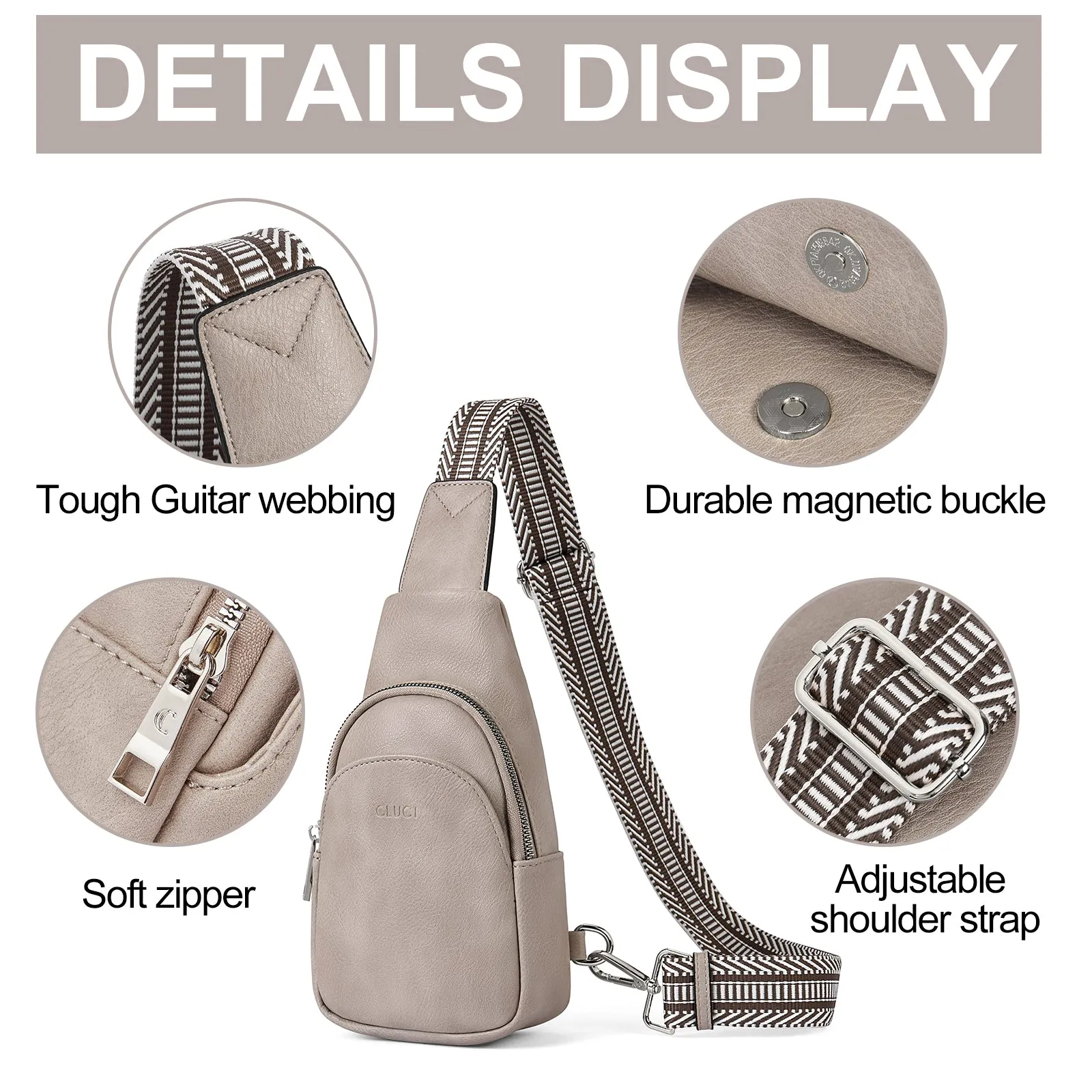CLUCI  Faux Leather Small Sling Bag Fashion Waist Packs with Guitar Strap for Women's Fanny Packs
