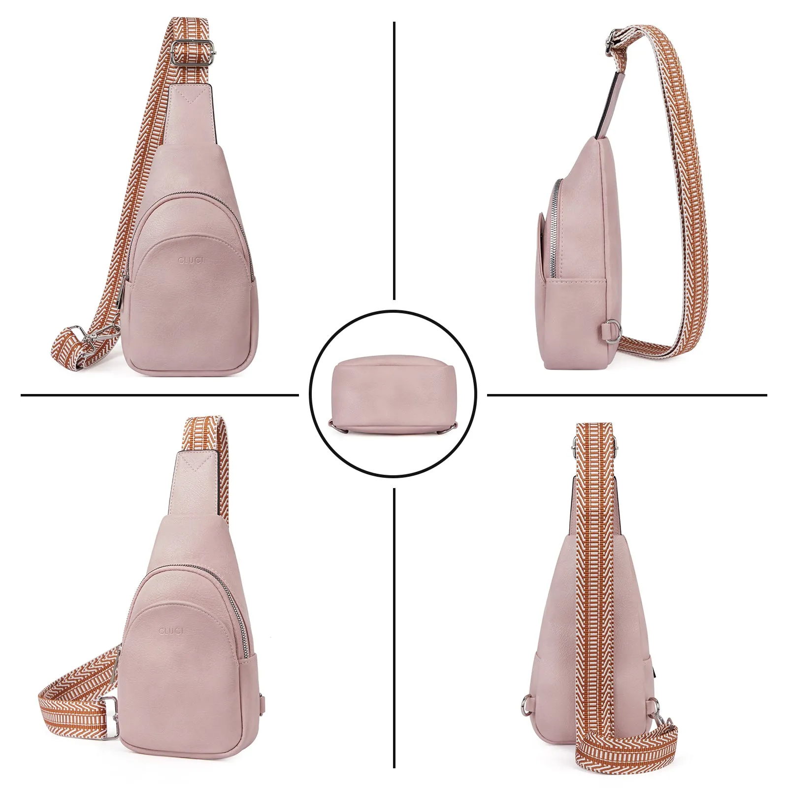 CLUCI  Faux Leather Small Sling Bag Fashion Waist Packs with Guitar Strap for Women's Fanny Packs
