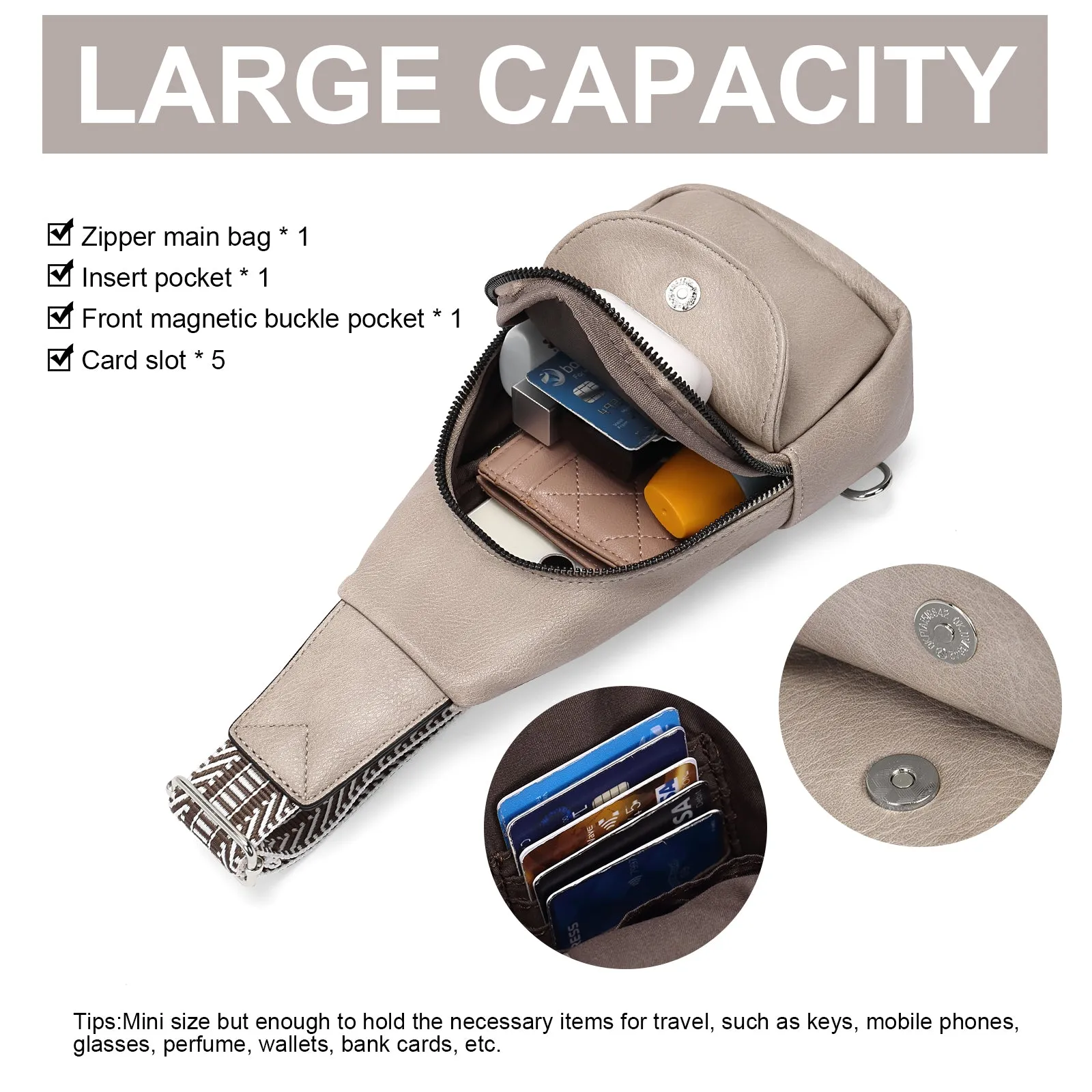 CLUCI  Faux Leather Small Sling Bag Fashion Waist Packs with Guitar Strap for Women's Fanny Packs