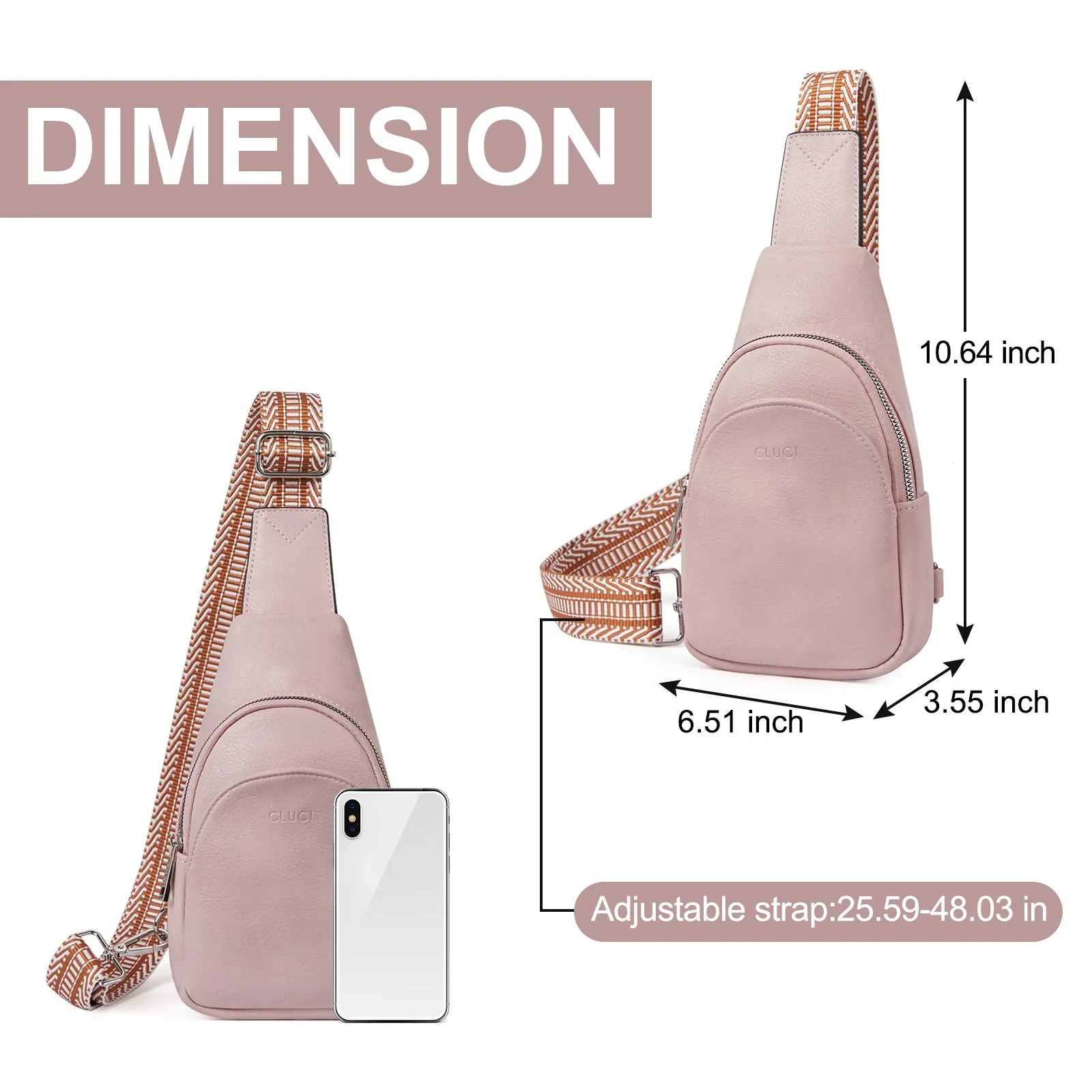 CLUCI  Faux Leather Small Sling Bag Fashion Waist Packs with Guitar Strap for Women's Fanny Packs