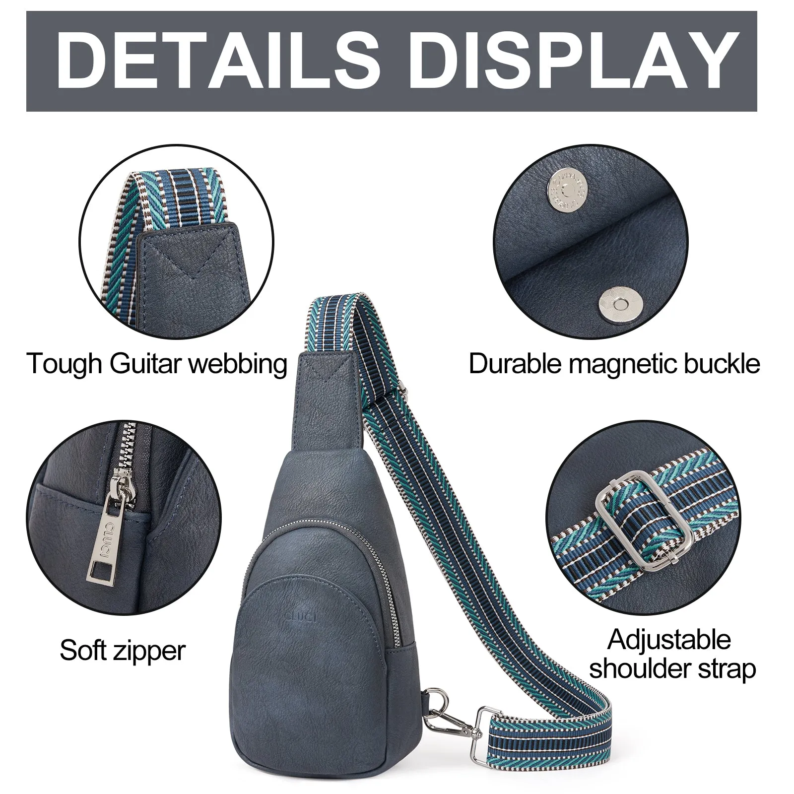 CLUCI  Faux Leather Small Sling Bag Fashion Waist Packs with Guitar Strap for Women's Fanny Packs