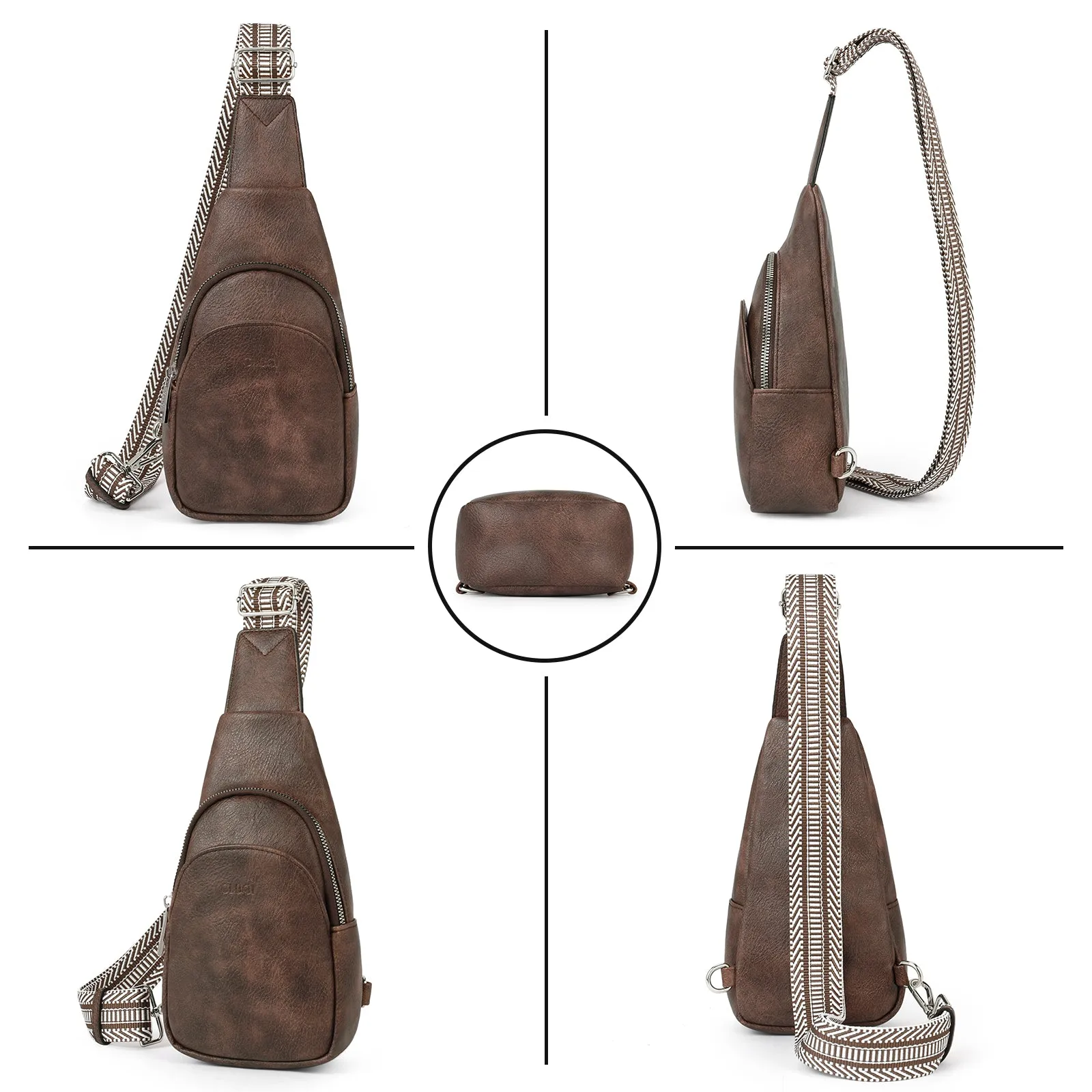 CLUCI  Faux Leather Small Sling Bag Fashion Waist Packs with Guitar Strap for Women's Fanny Packs