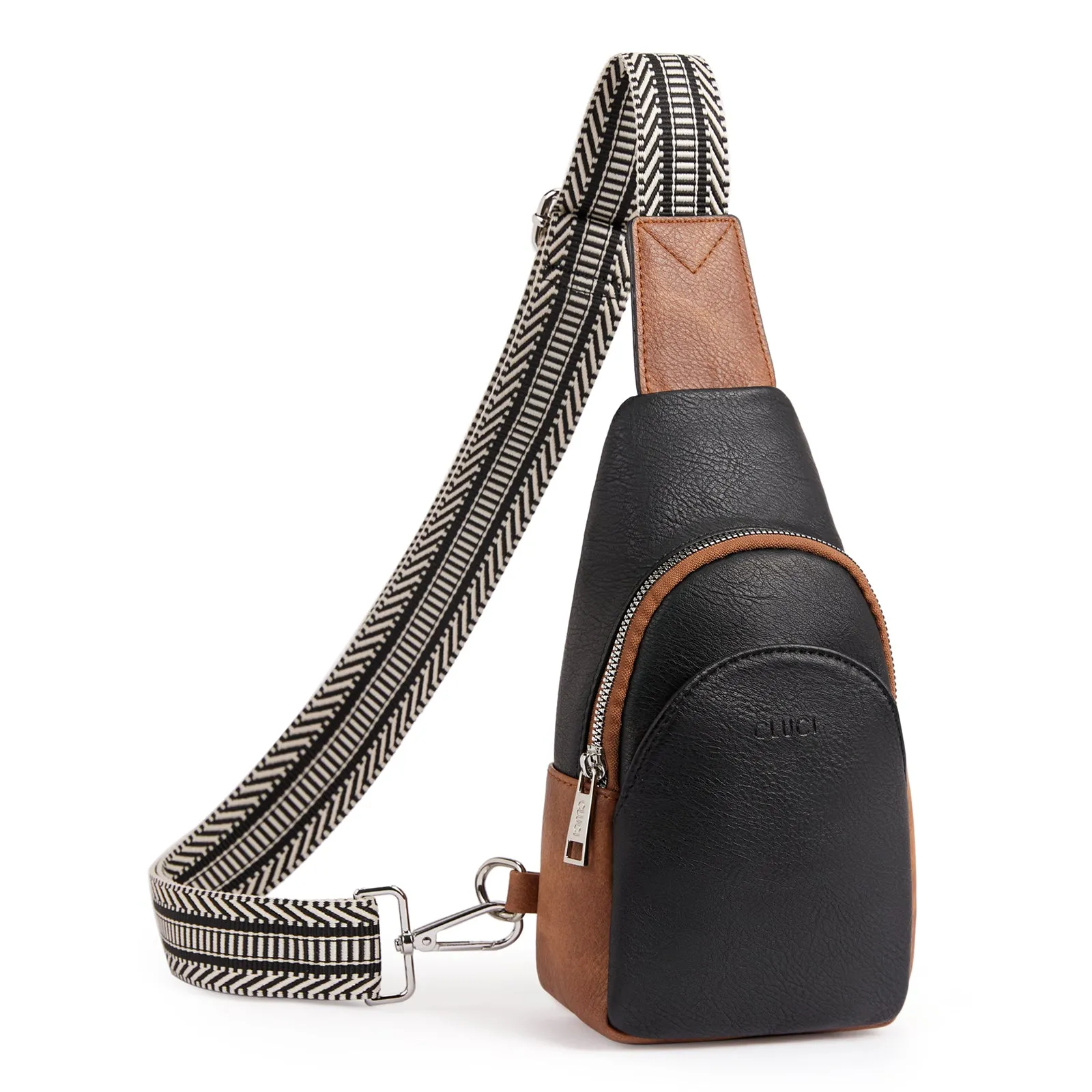 CLUCI  Faux Leather Small Sling Bag Fashion Waist Packs with Guitar Strap for Women's Fanny Packs