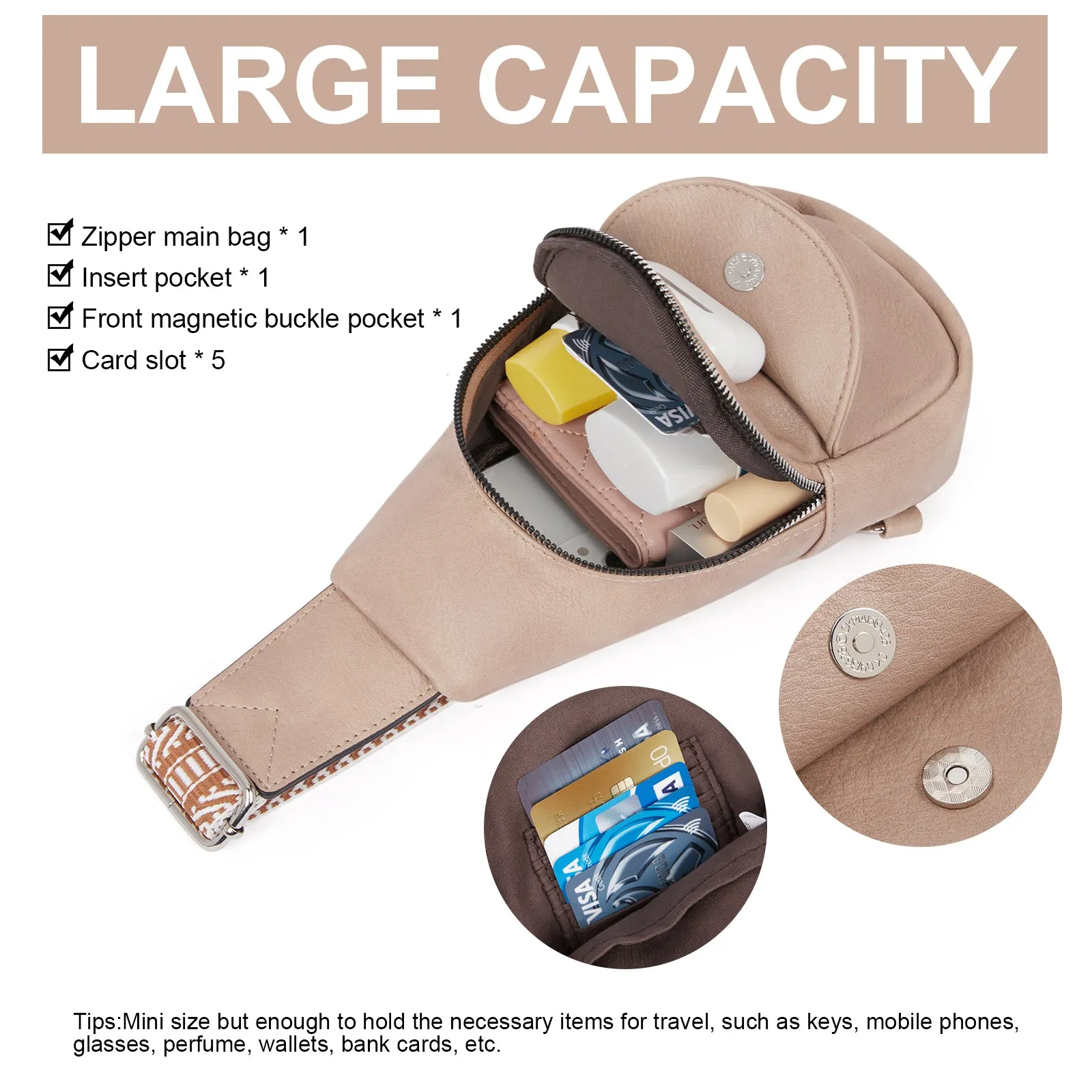 CLUCI  Faux Leather Small Sling Bag Fashion Waist Packs with Guitar Strap for Women's Fanny Packs