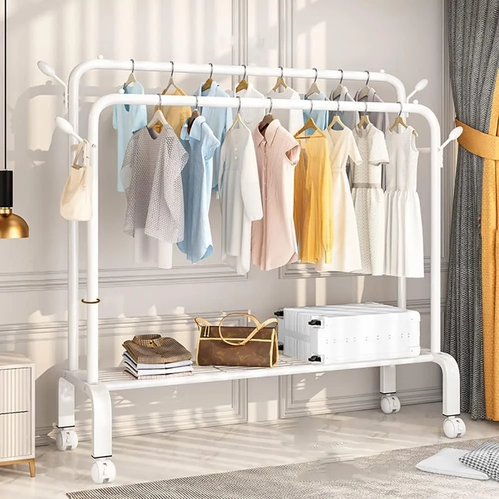 Coat Rack Stand，Wheeled Coat Rack With Double Rail, Metal Clothes Rack With 1 Storage Rack, Removable Coat Rack, Super Load-bearing, Can Put Clothes, Shoes, Hats, Bags, Etc,160 * 50 * 154cm ( Color :