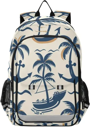 Coconut Palm Spear Boat Laptop Backpack for Boys Girls, Bookbag Travel Bag Casual Daypack School Backpack for Students