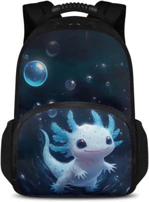COEQINE Blue Axolotl Backpack with Lunch Box For Women Work Travel Large Capacity Insulated Cooler Backpacks with Lunch Box Protector Laptop Computer