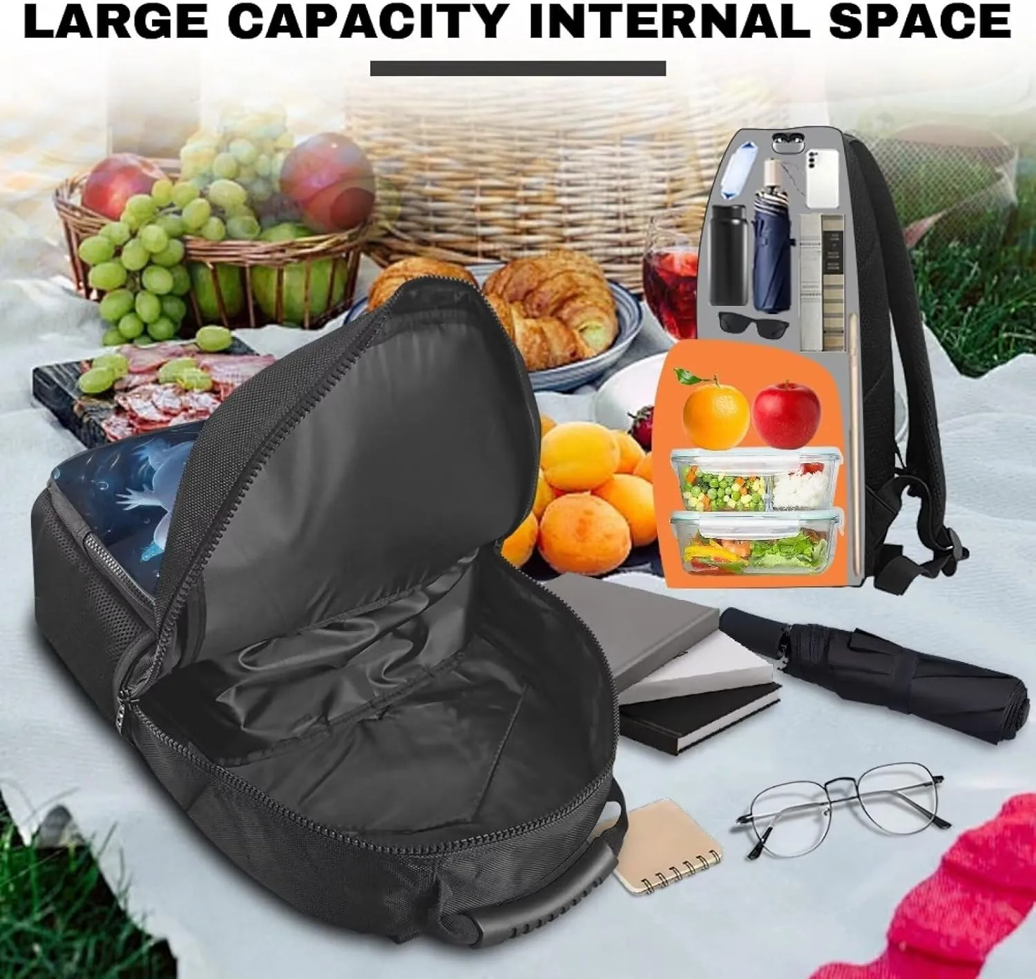 COEQINE Blue Axolotl Backpack with Lunch Box For Women Work Travel Large Capacity Insulated Cooler Backpacks with Lunch Box Protector Laptop Computer