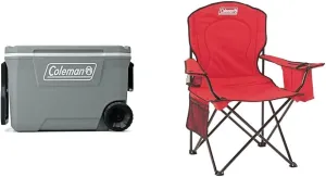 Coleman 316 62QT WHL 5859 Cooler Bundle with Quad Camping Chair and Built-in 4 Can Cooler