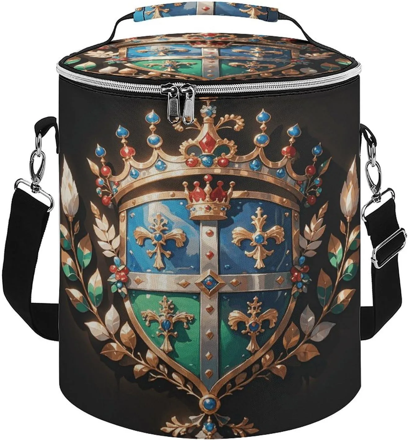 Collapsible Insulated Cooler Bag Crown Shield Headdress Print Leakproof Soft Cooler Bag Round Casserole Carrier for Hot & Cold Food