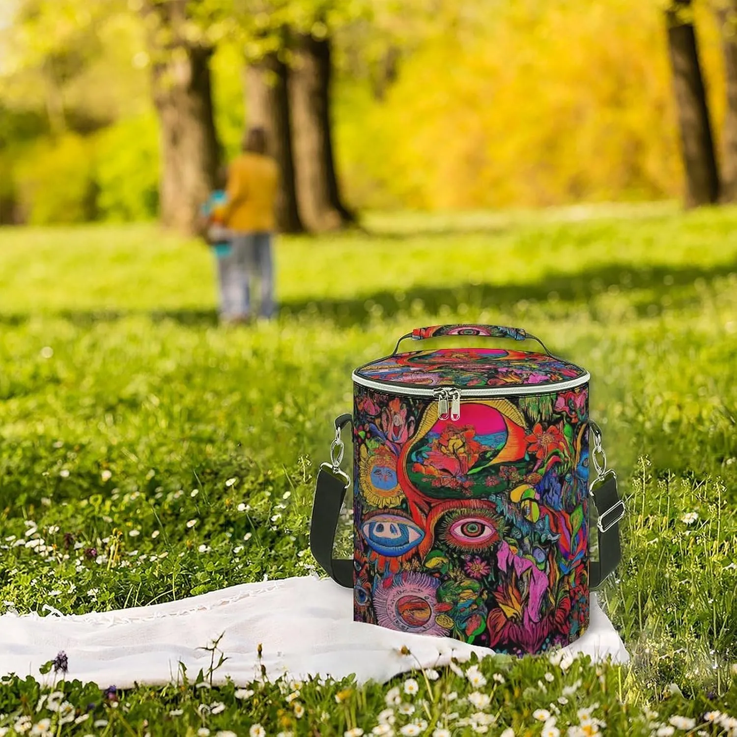 Collapsible Trippy Hippie Mushroom Magic Art Insulated Backpack Cooler for Adults, Leak Proof Insulated Cooling Bag for Hiking Picnic Lunch Camping