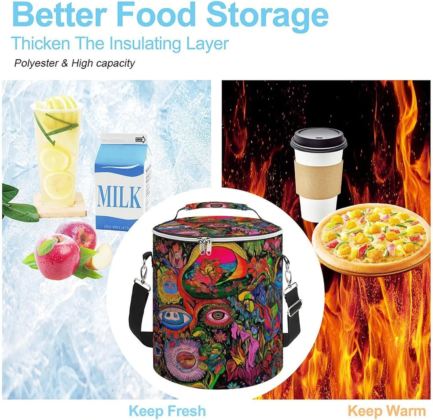Collapsible Trippy Hippie Mushroom Magic Art Insulated Backpack Cooler for Adults, Leak Proof Insulated Cooling Bag for Hiking Picnic Lunch Camping