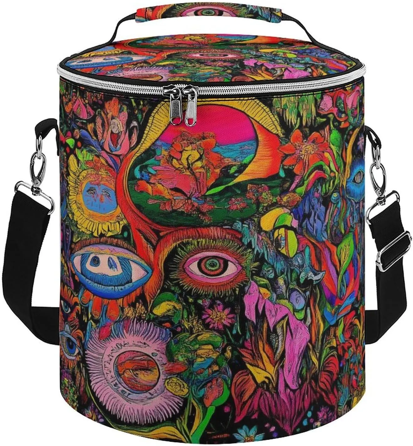 Collapsible Trippy Hippie Mushroom Magic Art Insulated Backpack Cooler for Adults, Leak Proof Insulated Cooling Bag for Hiking Picnic Lunch Camping