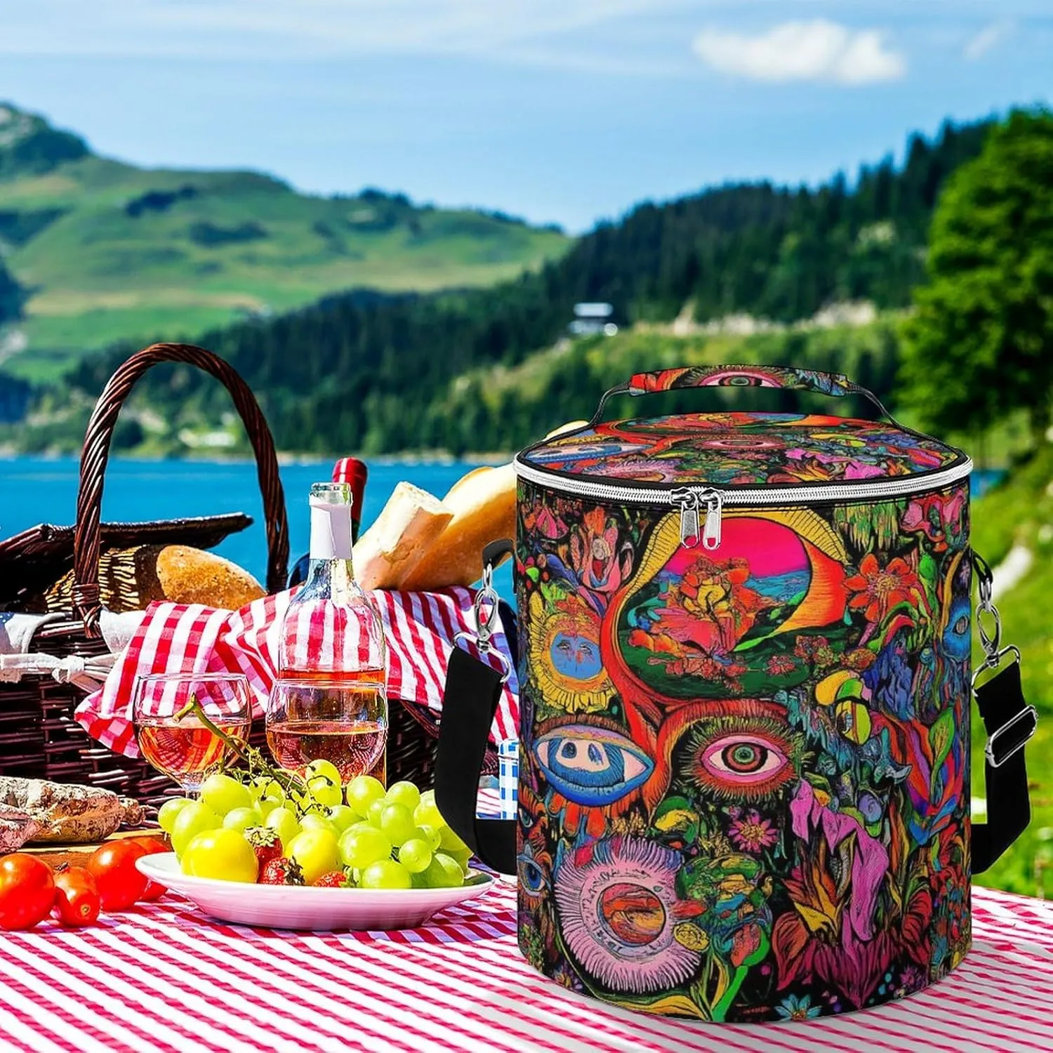 Collapsible Trippy Hippie Mushroom Magic Art Insulated Backpack Cooler for Adults, Leak Proof Insulated Cooling Bag for Hiking Picnic Lunch Camping