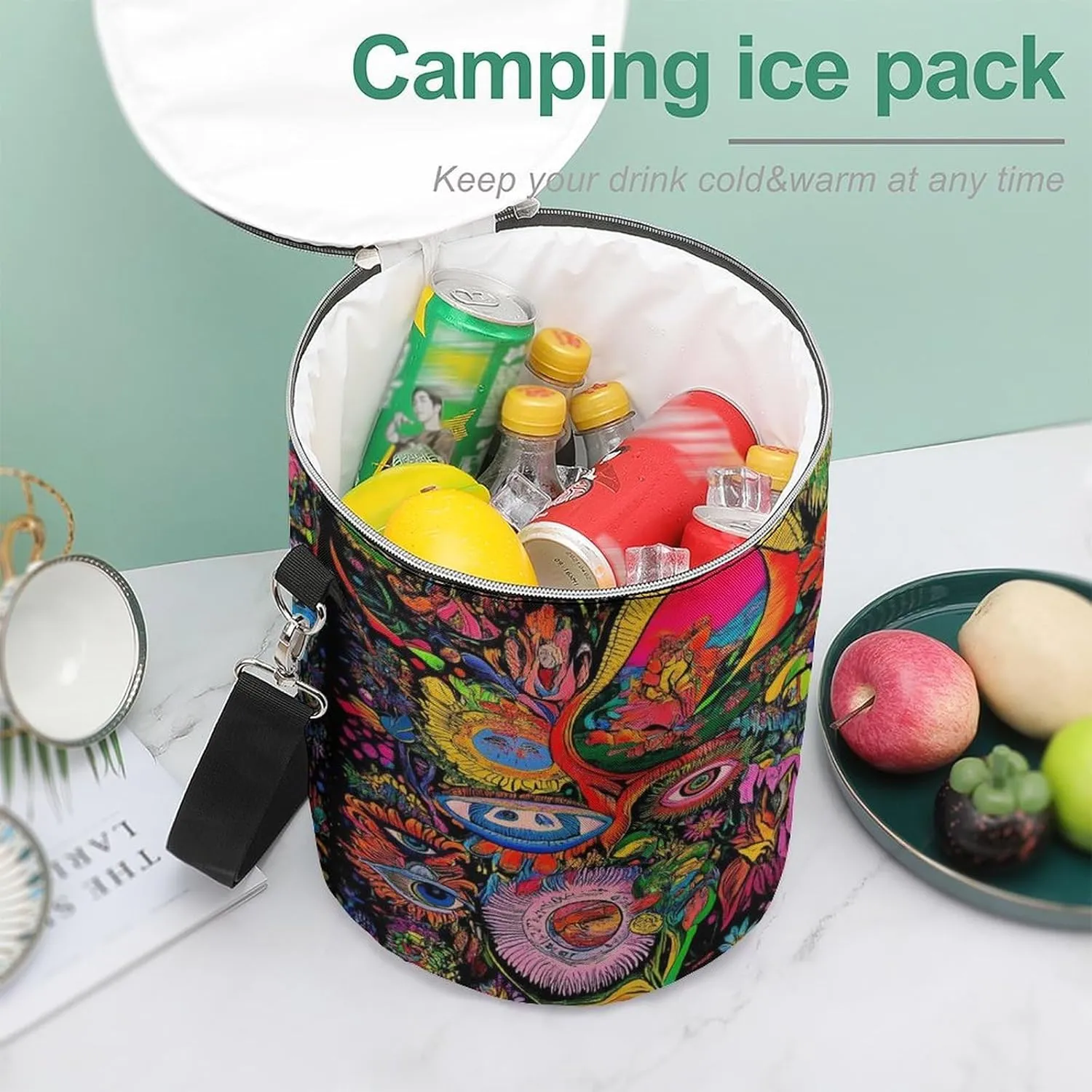 Collapsible Trippy Hippie Mushroom Magic Art Insulated Backpack Cooler for Adults, Leak Proof Insulated Cooling Bag for Hiking Picnic Lunch Camping