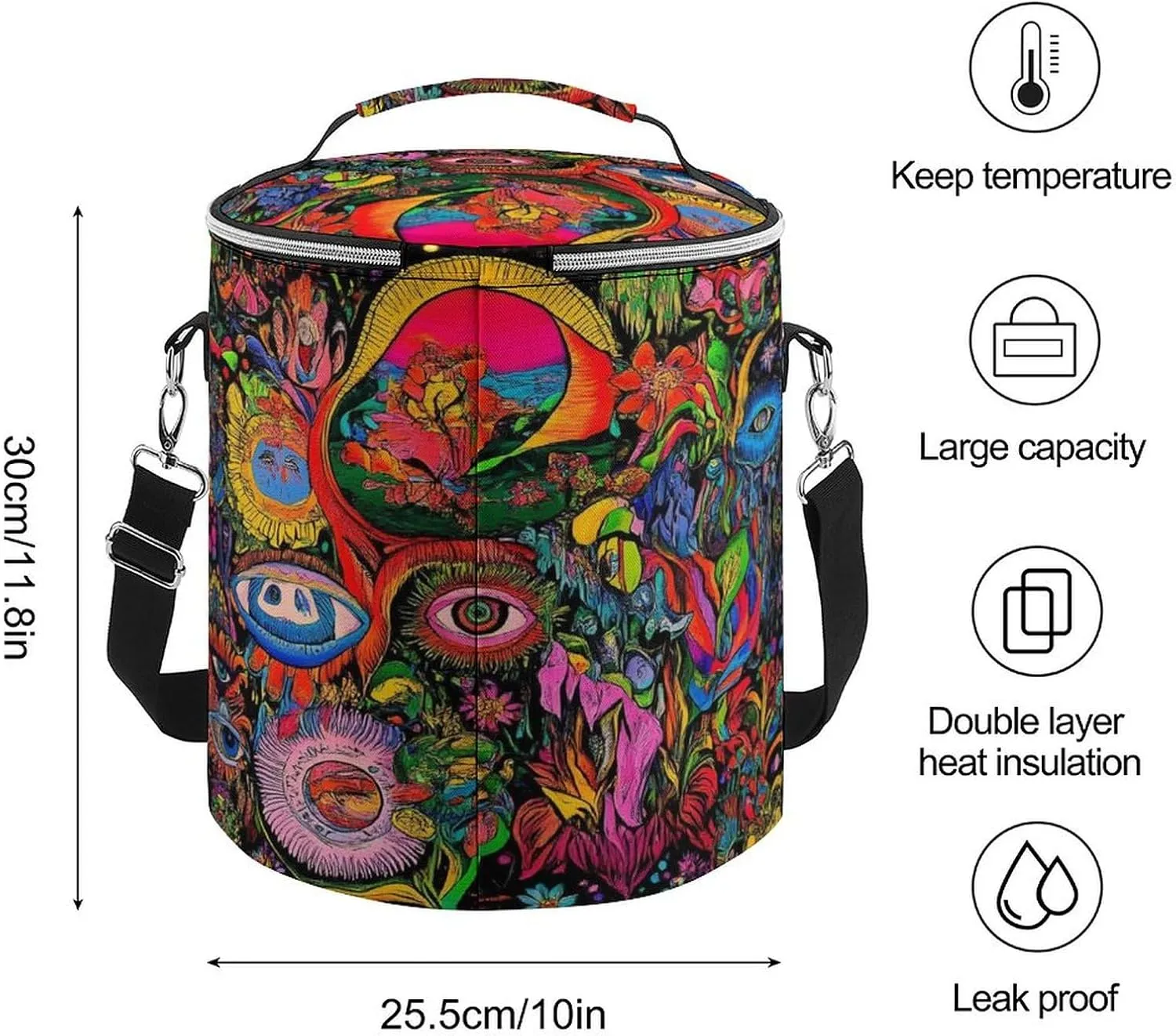Collapsible Trippy Hippie Mushroom Magic Art Insulated Backpack Cooler for Adults, Leak Proof Insulated Cooling Bag for Hiking Picnic Lunch Camping