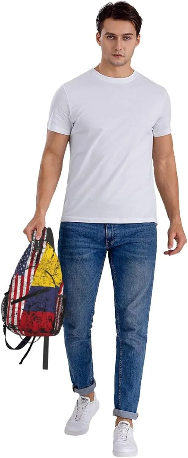 Colombian Roots Half American Flag Colombia Crossbody Bag Cross Chest Bag Adjustable Sling Backpack Sports Gym Shoulder Bags Travel Cycling Daypack Diagonally Casual Rucksack
