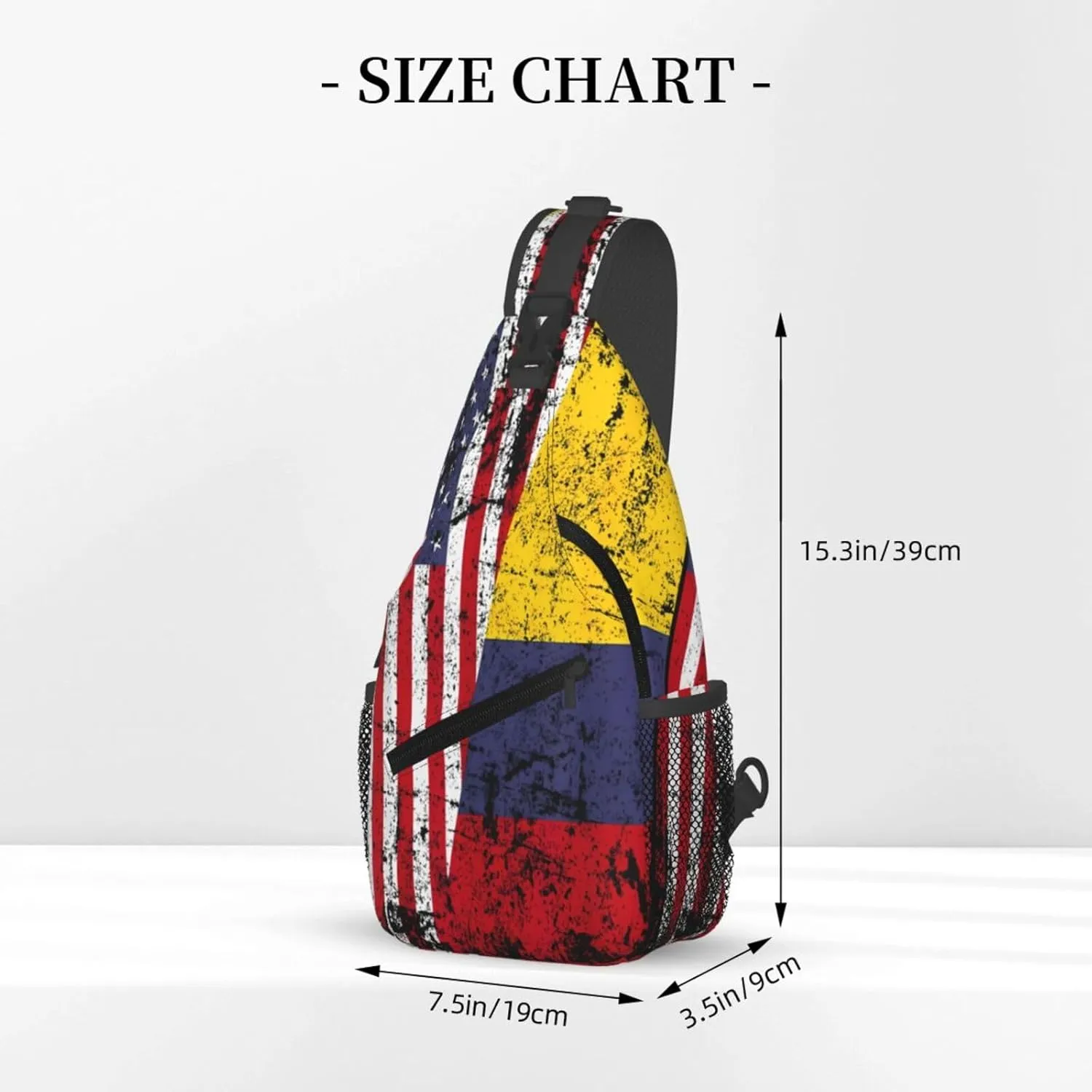 Colombian Roots Half American Flag Colombia Crossbody Bag Cross Chest Bag Adjustable Sling Backpack Sports Gym Shoulder Bags Travel Cycling Daypack Diagonally Casual Rucksack