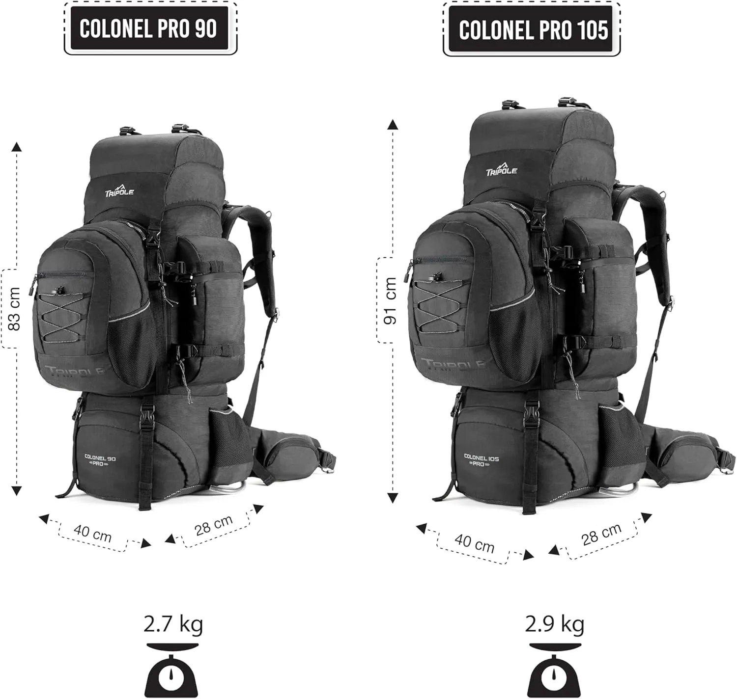 Colonel Pro Metal Frame Rucksack Front Opening Detachable Bag (Black, 105 Litres)
