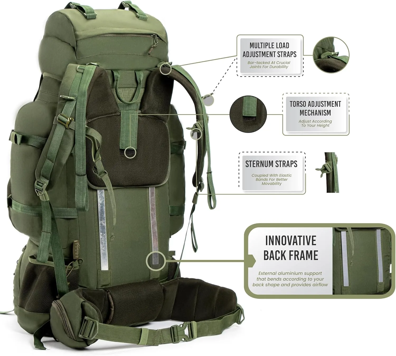 Colonel Pro Metal Frame Rucksack Front Opening Detachable Bag Rain Cover 3 Year