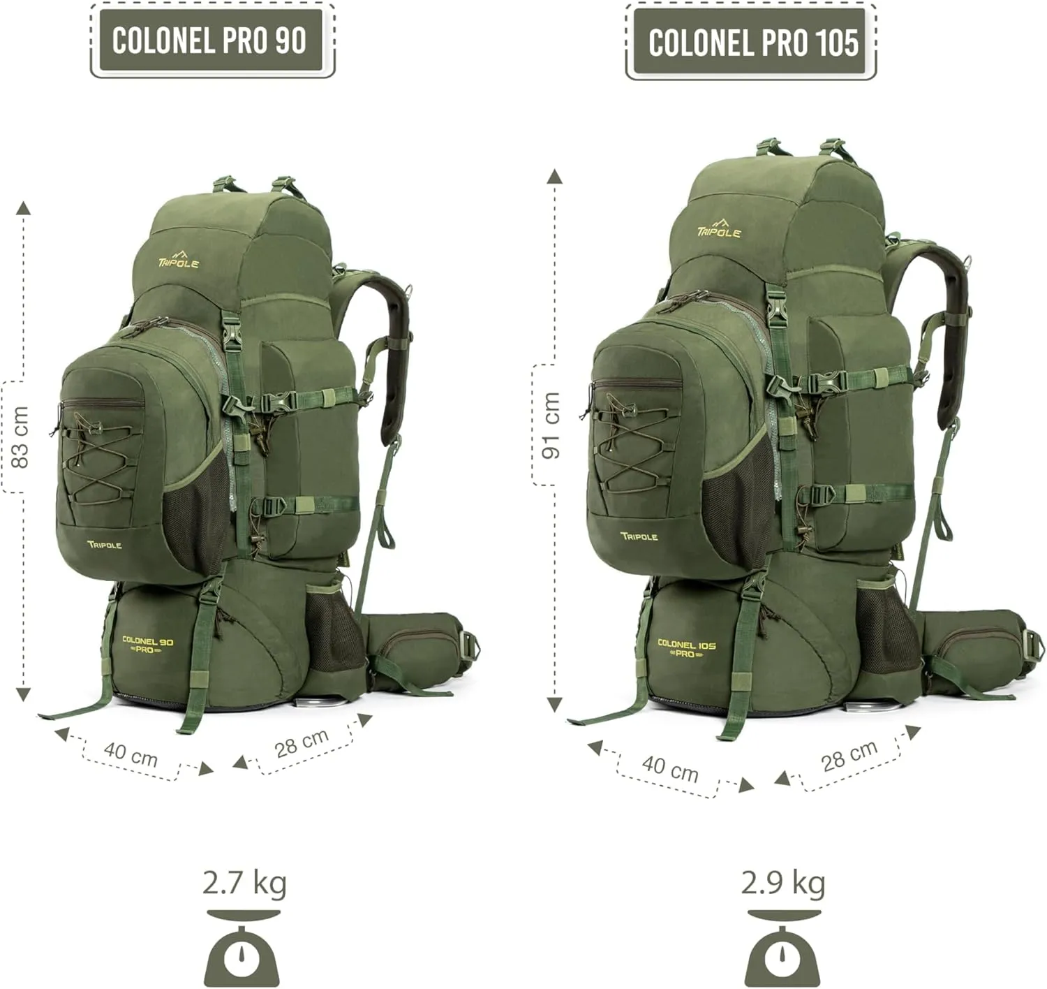 Colonel Pro Metal Frame Rucksack Front Opening Detachable Bag Rain Cover 3 Year