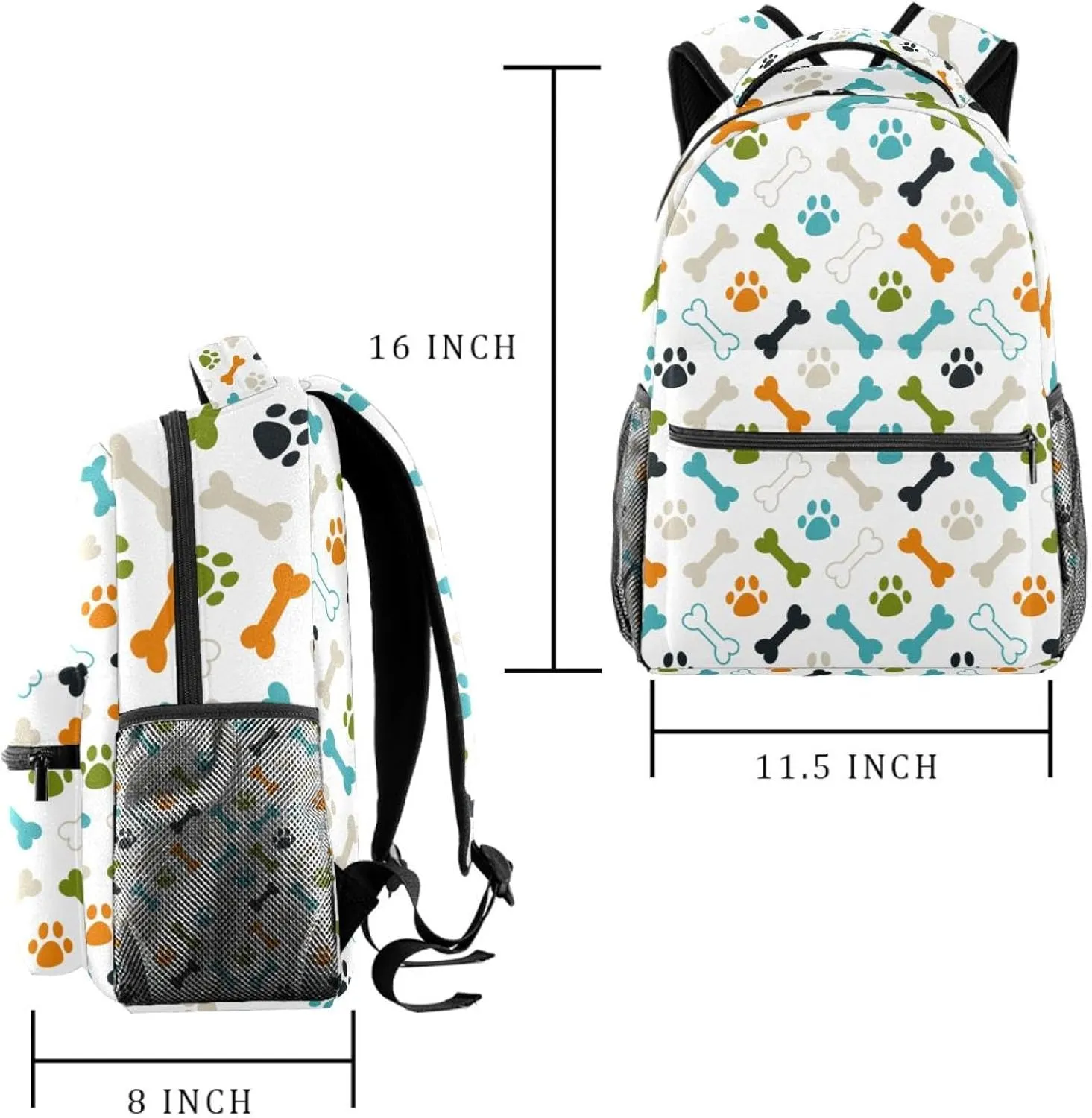 Colored dog footprint and bones Backpack Cute Bookbag Durable Daypack for Girl Boy