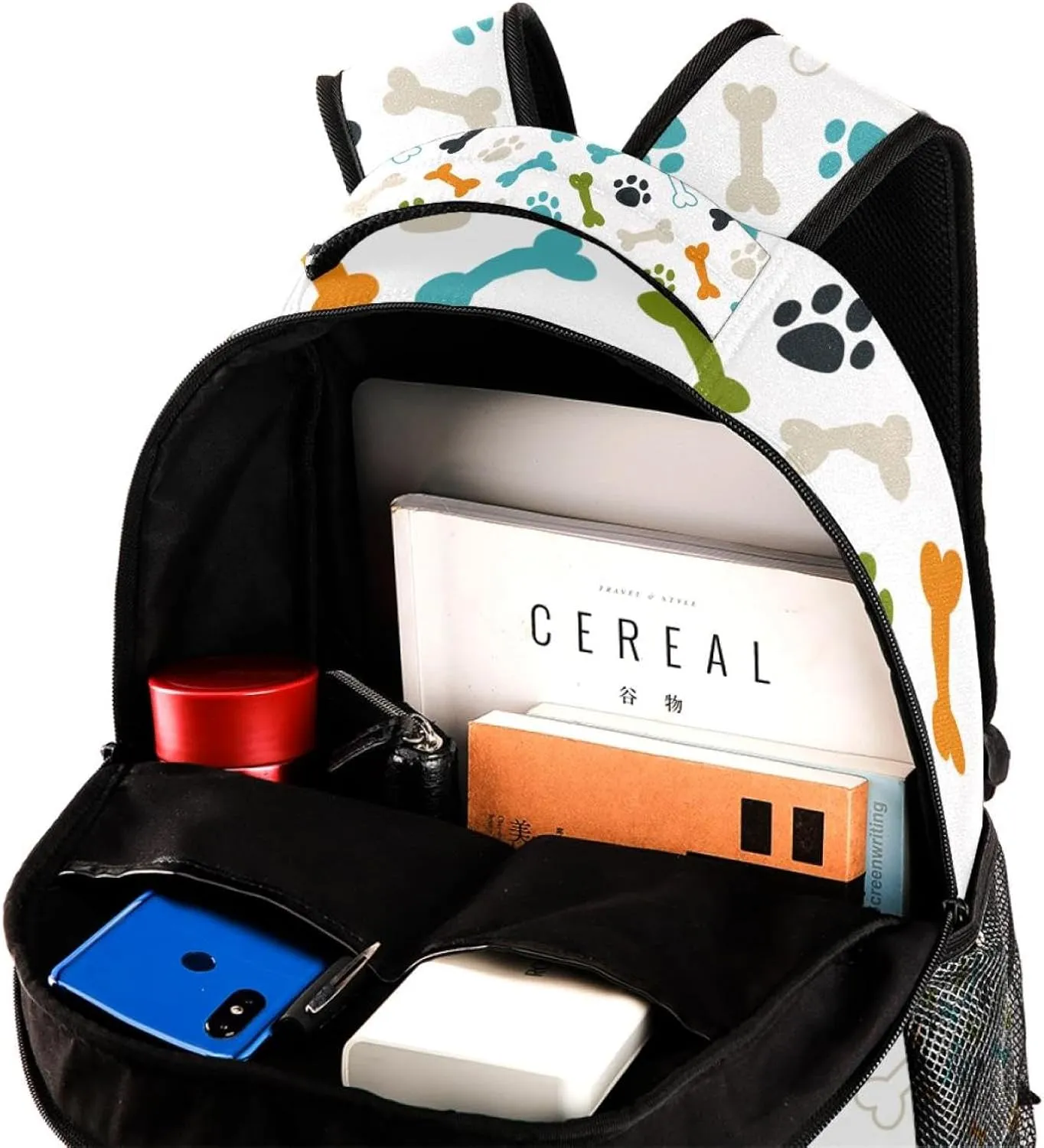 Colored dog footprint and bones Backpack Cute Bookbag Durable Daypack for Girl Boy