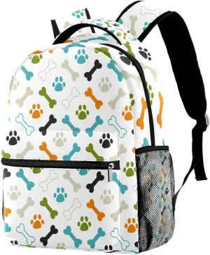 Colored dog footprint and bones Backpack Cute Bookbag Durable Daypack for Girl Boy