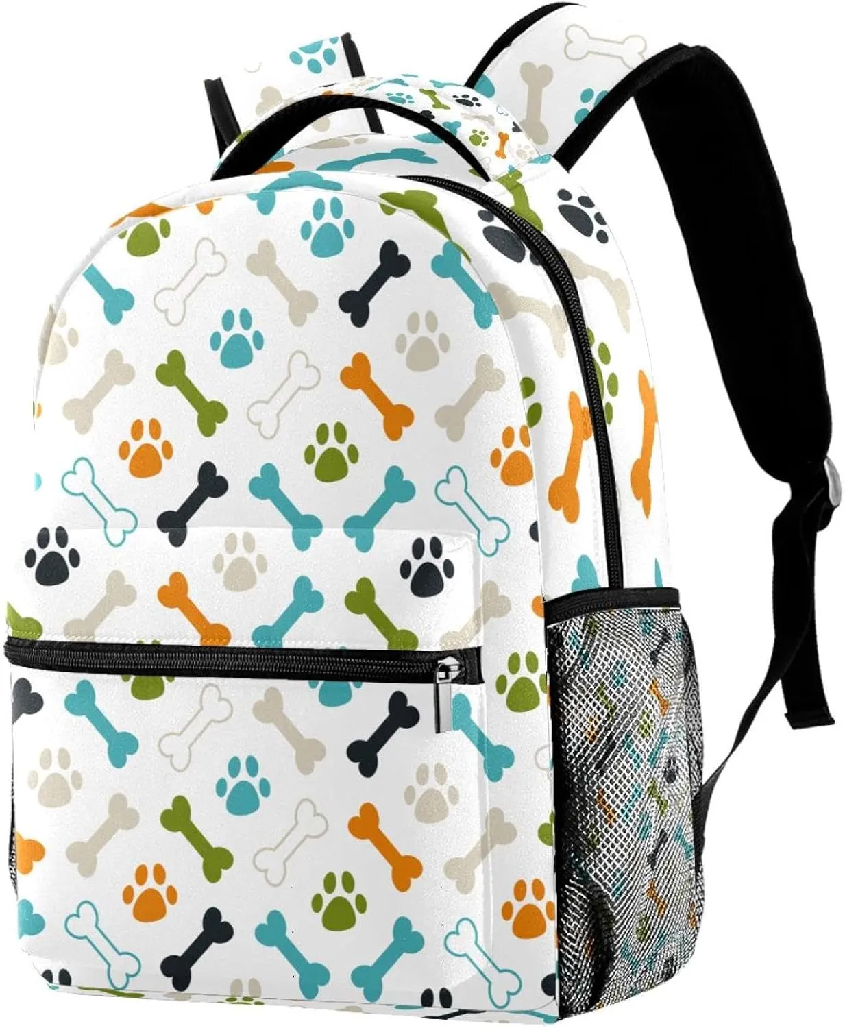 Colored dog footprint and bones Backpack Cute Bookbag Durable Daypack for Girl Boy