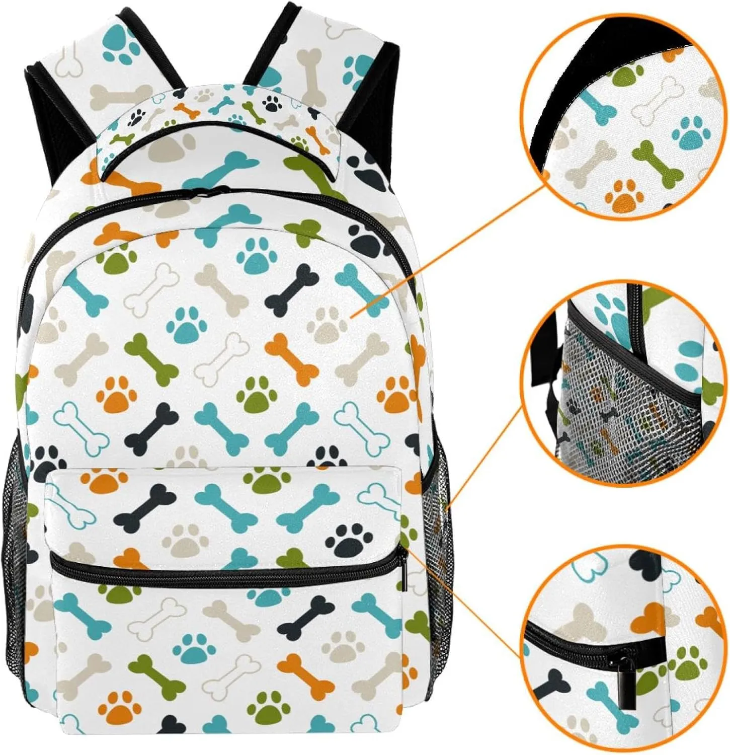 Colored dog footprint and bones Backpack Cute Bookbag Durable Daypack for Girl Boy