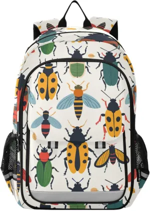 Colorful Beetle Doodle Pattern Backpack for Boys Girls Elementary School Bag Kids Bookbag Travel Rucksack With Reflective Stripes