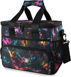 Colorful Butterflies Black Butterfly Cooler Bag Insulated Cooler Soft Sided Cooler 24 Can Portable Picnic Bag Large Leakproof Lunch Bag Box for Beach Grocery Camping Travel Car Men Women