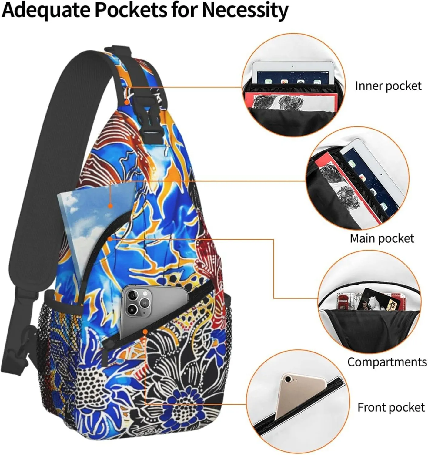 Colorful Sunflower Pattern Sling Backpack Crossbody Bag, Chest Bag Daypack for Outdoors Hiking Traveling
