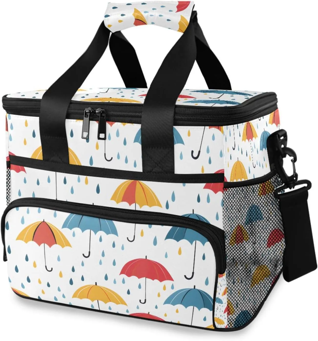 Colorful Umbrellas Rain Drops Cooler Bag Insulated Cooler Soft Sided Cooler 24 Can Portable Picnic Bag Large Leakproof Lunch Bag Box for Beach Grocery Camping Travel Car Men Women
