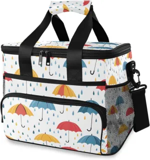 Colorful Umbrellas Rain Drops Cooler Bag Insulated Cooler Soft Sided Cooler 24 Can Portable Picnic Bag Large Leakproof Lunch Bag Box for Beach Grocery Camping Travel Car Men Women
